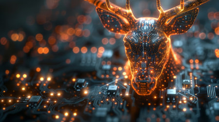 An electronic board combined with a deer head demonstrates the power of technologyの素材