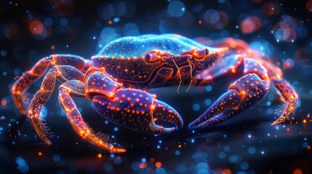 The cancer horoscope sign in the twelve signs of the zodiac with a galactic star background and a wireframe crab graphicの素材