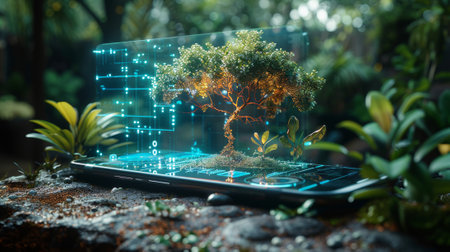 This is a concept of the technology of augmented reality, a mobile phone with the application of digital technologyの素材