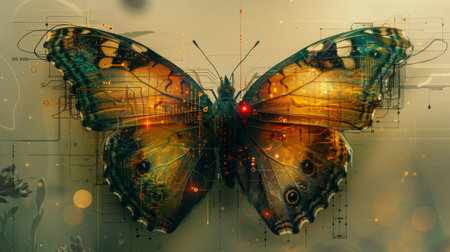 Combining a butterfly shape with an electronic patternの素材