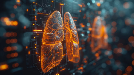 Graph of respiratory system with futuristic healthcare elementの素材