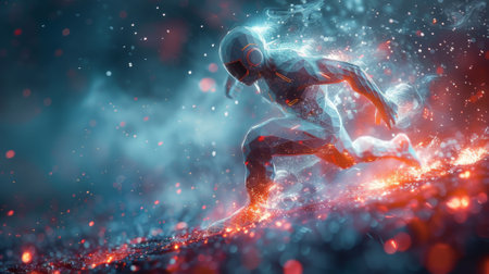 Sports science technology, polygon runner design with futuristic elements.の素材