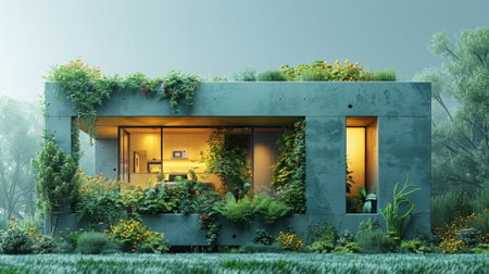 Image of an eco-friendly house with a green element insideの素材