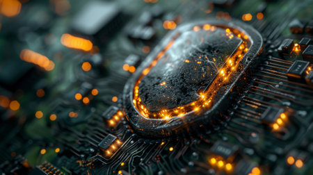 The concept of cyber security technology, presented in the form of a futuristic shield that protects the computer from virusesの素材