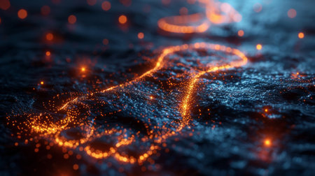 Footprint shape combined with futuristic pattern and digital technology element in a concept for digital footprints...の素材