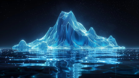 Business and investment concept presented with infographics, low poly iceberg graphic with business iconsの素材