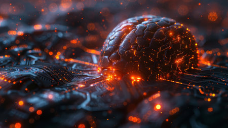 An illustration of a machine learning or deep learning concept with an interface based on cyber technologyの素材