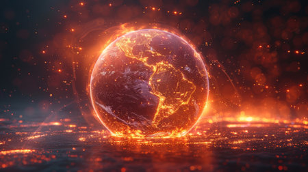 An illustration of a globe with a firework effect showing the idea of digital transformation or big data technologiesの素材