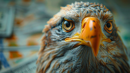 USA economics concept, graphic of an eagle rocking doll with elements of businessの素材