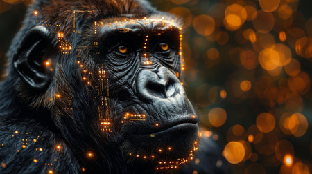 Combining a gorilla head with a pattern from an electronic boardの素材