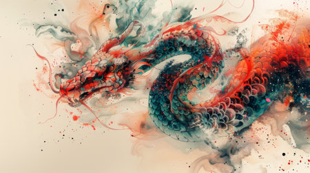 The Chinese zodiac sign of snake with a graphic of a colorful cyber serpent in a traditional Chinese style, a Chinese word that refers to the snake signの素材