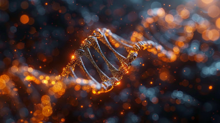 A graphic showing the genetic helix combined with an electronic pattern is used to describe DNA data storage or synthetic biology.の素材