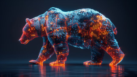Graph of a futuristic bear paired with a map of Russiaの素材