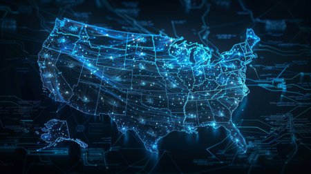 The eagle combined with the electronic map of the United States symbolizes technology or technology war in the USAの素材