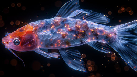 Graph of low poly Koi fish with futuristic elementsの素材