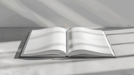 Blank book cover with realistic shadow on white background. Front view of elegant notebook with binding for catalogs..の素材