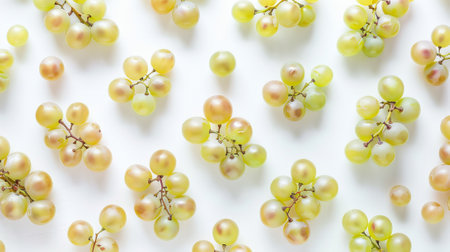 Inset of Shine-Muscat grapes and cut Shine-Muscat grapes against a white background. White grapes. Japanese grapes View from above..の素材