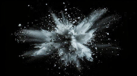 On a black background, white powder explodes.の素材
