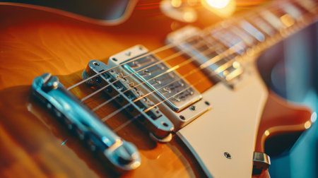 An electric guitar closeup blurred by a blur.の素材