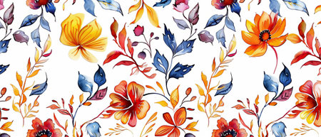 Seamless watercolor pattern, isolated on white, with a floral ornamental backgroundの素材