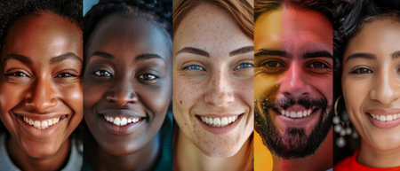 Multinational people looking at camera in a collage imageの素材