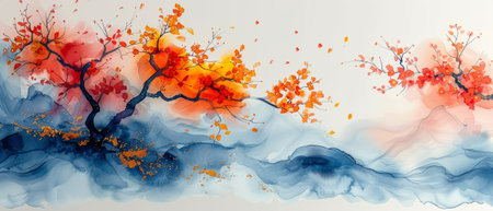 Painting, watercolor, leaves, gold elements, animals, puppies, plants, flowers, horses, geometric, feathers...の素材