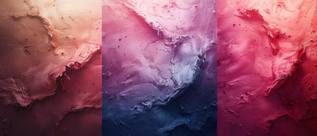 Three abstract paintings for decoration, texture, and bright colors. Contemporary art. Modern art. A painted background with paint spots.の素材