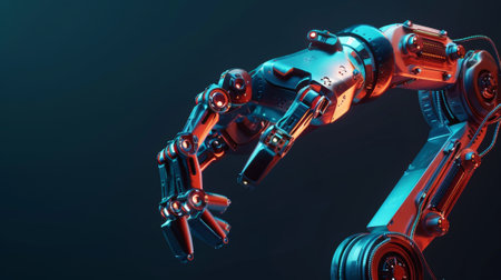 Modern industrial technology. 3D robotic arm on white background. Manipulator robot. Mechanical hand..の素材