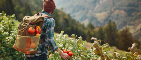 Outdoor lifestyle survival vacation, hiking wilderness mountain with backpack.の素材