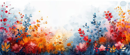 The classic abstract art style with gold elements, watercolor painting, and texture backgrounds. Hand drawn tropical plants with colorful leaves. Prints, wallpapers, posters, murals, etc.の素材