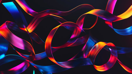 Wallpaper with a minimalist retro background and neon ribbons in colors of the rainbowの素材