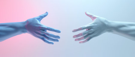 A 3D render featuring female hands isolated, applause, a minimal fashion background, mannequin body parts, a partnership concept, and pink-blue pastel colors.の素材