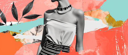 Halftone collage elements. Girly vibe of the 2000s. Cute doodle stickers..の素材