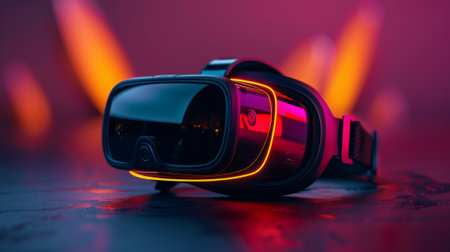 Technology concept. 3d render virtual reality goggles for xbox, nft, simulation, online learning, future communication. 3d rendering illustration for social media communication.の素材