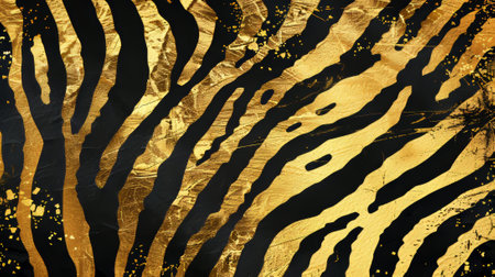A luxurious golden abstract background modern featuring exotic animal skin textures. The illustration includes leopard skin, zebra skin, and tiger skin..の素材