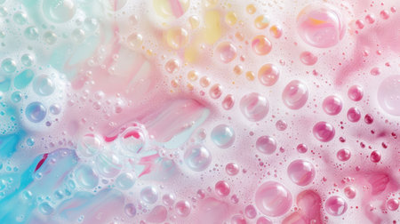 The background of this abstract pastel marble is covered in foam bubbles....の素材