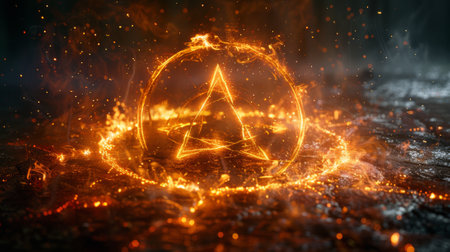 A magic and witchcraft circle adorned with runes. A mysterious fire portal sign with strange flame sparks. Decoration element for magic doctors, shamans, mediums. Transparent background with aの素材
