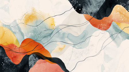 Design for wall decorations, wall arts, covers, postcards, brochures. Minimal hand painted watercolor illustration..の素材