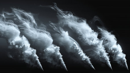 A jet trailing smoke modern illustration illustrating condensate trails from a jet or plane. A smoky effect after the launch of a rocket, a foggy trail, or a fog trail.の素材