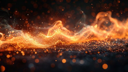 Sparks of fire and flames isolated on a black background. Very high resolution.の素材