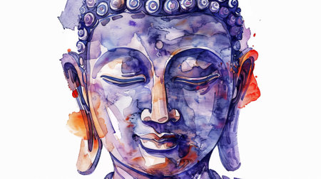 A watercolor illustration of a Buddha statue isolated on a white background. An illustration depicting spiritual zen and Buddhist principles.の素材