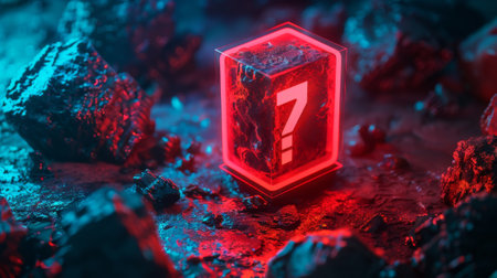 Embedded digital symbol inside square box glowing in the infrared light in 3D renderingの素材