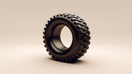 This is a 3D realistic tire element isolated on a light beige background.の素材
