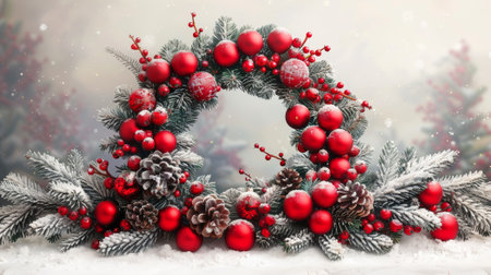 An illustration of a beautiful Christmas wreath, isolated on a white background........の素材