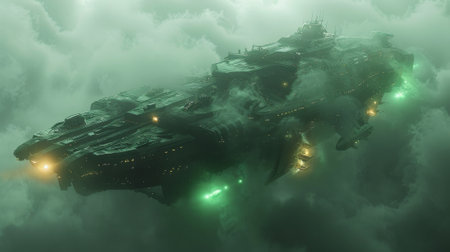 Illustration of an alien mother ship invading our planet. Realistic style. Wallpaper design.の素材