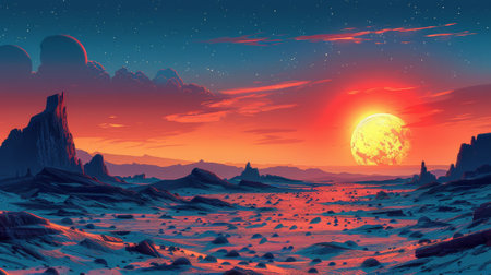 Sci-Fi Scene / Wallpaper / Background Design: The Other Planet's Environment. A realistic cartoon style illustration.の素材