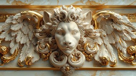 An illustration of gold gilded marble with gargoyles as decoration in 3Dの素材