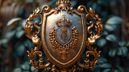 Shield with crowned helm of fantasy heraldryの素材
