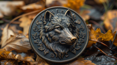 Fantasy medallion with black wolf headの素材