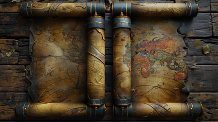 Digital illustration of two old scroll banners.の素材